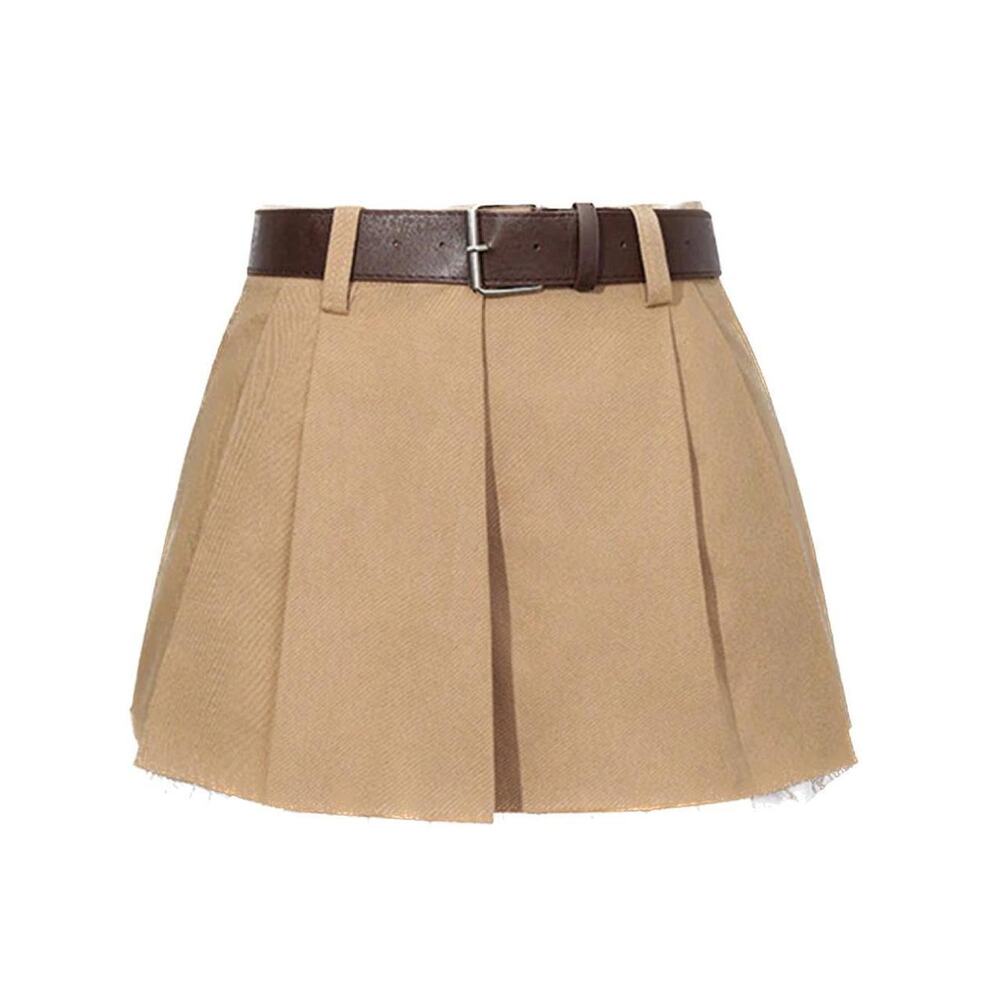 ChaCha Low Rise Micro Bebe Mini Skirt Womens S Khaki Y2K Preppy Minimalist NWOT - Picture 2 of 6
